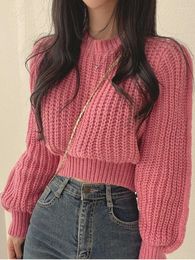Chandails pour femmes Sweet Version coréenne Femmes Pull tricoté 2024 Lâche Simple O-Cou Pulls à manches longues Automne Chic Vintage Knitwear Lady