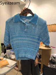 Suéteres de mujer Syeazeam, prendas de punto que combinan con todo, cuello de verano, hombrera abotonada, jersey de manga corta, Top de moda 2023