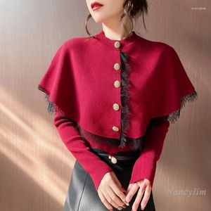 Pulls pour femmes Tempérament Dentelle Cape Châle Pull Manteau Pour Femmes Deux Pièces Tricotées 2024 Automne Et Haut D'hiver Tricots