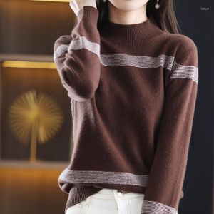 Pulls pour femmes le pull en cachemire demi-col haut combinaison couleur pull à la mode match lâche laine pure base en tricot