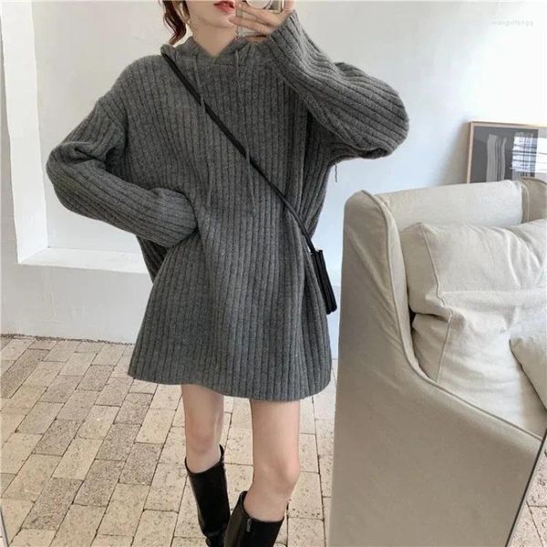 Pulls pour femmes épais à capuche pull en tricot hiver pull sens du Design Niche bas robe