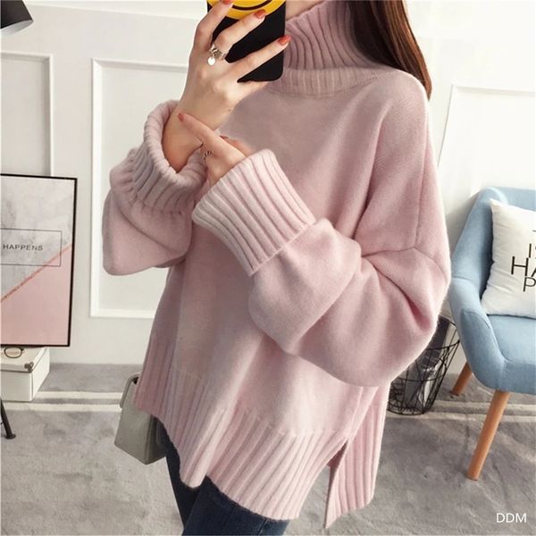 Pulls pour femmes épais col roulé rouge rose Beige pull tricoté femmes automne hiver à manches longues haut tricot pull dames pull 230920