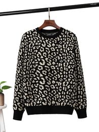 Suéteres para mujer TIGENA 2023 Otoño Invierno Suéter Mujer Moda Leopardo Impreso Manga larga Punto Jersey Mujer Contraste Jumper Pull