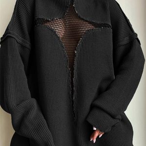 Pankys pour femmes Tiulzial Y2K Treat Pullover Pullaver Automne Winter Overs Dimeater Hollow Out Patchwork Mesh Mesh Top Top Fits 220920