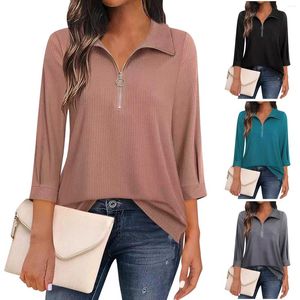 Suéteres para mujer Tops Formal Casual Manga larga 3/4 Camisas con cuello en V y polo con cremallera Moda llamativa