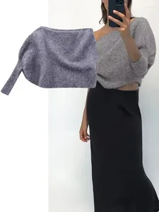 TRAF 2024 Vrouwen Asymmetrische Trui Truien Gebreide Mode Een Mouw Cropped Cape Jassen Top Vrouw Herfst