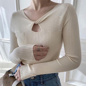 Pulls pour femmes Trendy Fad Automne Hiver Femmes Pull Col V Col Tricoté Multi Couleurs Pulls Creux Out Casual Sexy Tops Sauvages SW5100