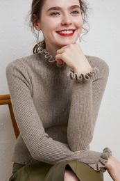 Suéteres de mujer Suéter de cachemira de cuello alto Suéter de manga larga con cuello floral de párrafo informal para mujer Suéter de color sólido 230306