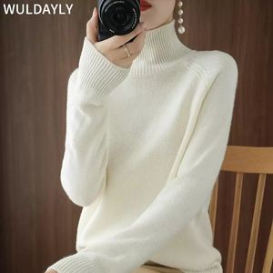 Wuldayly femmes chandails col roulé pull en cachemire femmes hiver pulls tricot femme à manches longues épais pull ample