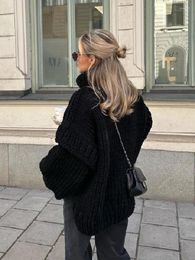 Suéteres de mujer Suéter de lana de cuello alto para mujer Otoño de gran tamaño Manga larga de punto Jersey sólido Moda Cálida Calle suelta Top