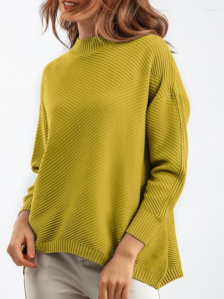 Suéteres de mujer Suéter de punto de cuello alto Moda para mujer Jersey de dobladillo bajo alto Invierno de gran tamaño Cálido Chic Prendas de punto Mujer Casual Suelto