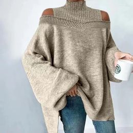 Damestruien Turtleneck trui herfst Breid Sweatshirt met lange mouwen met open schouders pullovers zachte en comfortabele loungewear