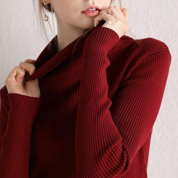 Sweaters de mujeres Turtleneck Women Autumn Invierno Tops Slim Pechero de tejido Sólido Color de manga larga Soft Bottoming Cálido