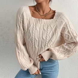 Pulls pour femmes Pull tricoté à col en U Femmes Jumper Crochet Y2K Top Pulls à manches longues Printemps Automne Hiver Casual Streetwear Sueter