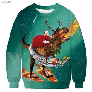 Damestruien Lelijke dinosaurus 3D-geprinte kersttrui Heren- en damestops Kersttrui met capuchon Herfst kerstsweaterL2311