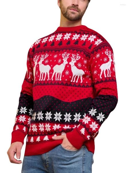 Pulls pour femmes unisexe pull de Noël hommes femmes hiver couple à manches longues col rond modèle de renne coupe classique tricot