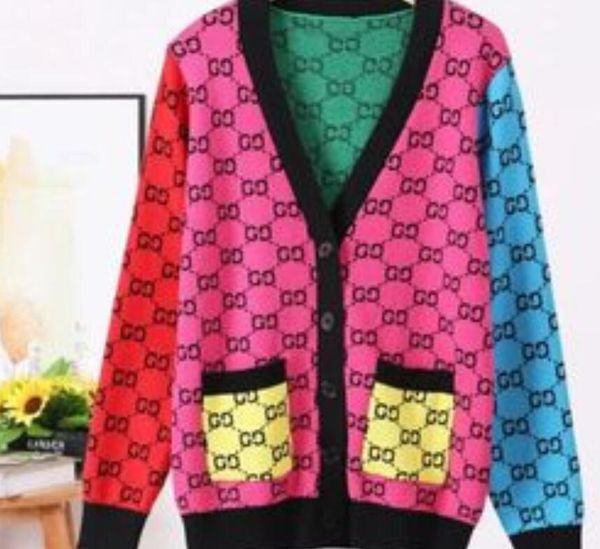 Pulls pour femmes col en V broderie luxe G lettre cardigan tricoté à manches longues mode mince manteau ample