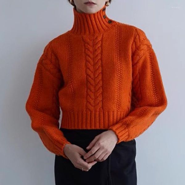 Chandails pour femmes VII 2023 marque C vêtements d'hiver torsion japonaise court col haut épaissi pull en tricot pull offre