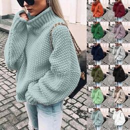 Damessweaters Vintage Paarsweater 2023 Herfst/Winter Dikke Draad Gekruld Effen Hoge Hals Vleermuismouwen Gebreid
