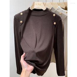 Suéteres de mujer Vintage Marrón oscuro Mock Neck Elegantes camisas tejidas Mujer Office Lady Slim Jersey de manga larga Moda coreana Invierno básico