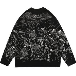 Dames Truien Vintage Gebreide Trui Harajuku Ukiyo-e Stijl Schedel Graffiti Trui Herfst Streetwear Trui Mannen Vrouwen Katoenen Truien 220909