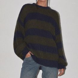 Suéter feminino vintage listrado, suéter de malha 00s retrô grunge preppy manga comprida pulôveres baggy harajuku y2k malhas jumpers
