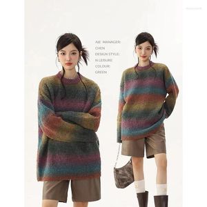 Pulls pour femmes Vintage rayé tricot pull pour femmes col rond manches longues décontracté lâche dessus chaud 2024 hiver