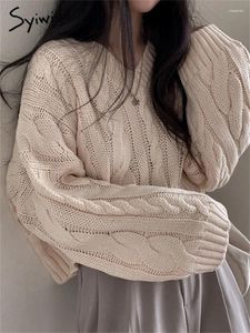 Damestruien Vintage trui voor dames Koreaanse mode Kriskras Lange mouw V-hals Casual truien Elegante oversized gebreide top