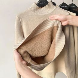 Pulls pour femmes Vintage col roulé hiver pull décontracté pulls tricotés vêtements de mode simple polaire doublé chaud tricots femme base haut 231005
