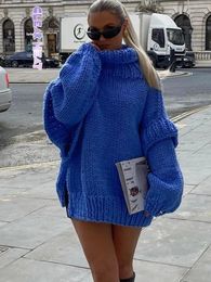 Suéteres de mujer Cálido cuello alto con abertura suéter grueso Mujer Casual de manga larga Jersey de gran tamaño Prendas de punto Moda femenina Puentes callejeros 231012