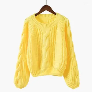 Suéteres de mujer al por mayor 2023 estilo coreano jersey suelto corto grueso lana linterna manga otoño top cuello redondo suéter engrosado