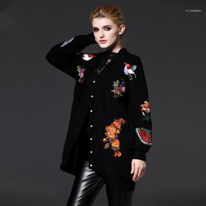 Dames Sweaters Dames Wholesale- Mode 2022 Herfst Winter Dames Gebreide Lange Uitloper Vesten Geborduurde Bloemen Tiger Jas1