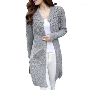 Dames Truien Wholesale-mode Abrigos Mujer Dames Cardigan Herfst Winter Bead Pearl Long Gebreide Uitloper Lange Mouwen Casual Vrouwelijk Swea