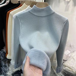 Pulls pour femmes en gros polaires basique col montant épaissir haut tricoté femmes hiver solide plus pulls de velours bas tricot chaud