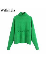 Chandails pour femmes Willshela Femmes Mode Solide Pull En Tricot Top Manches Longues Col Haut Vintage Femme Pull Chic Tops Mujer HKD230831