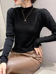 Suéteres de mujer Winsleter elegante suéter básico jerseys de manga larga de soplo Otoño Invierno mujeres cuello alto Slim Warm Knit Tops T30859JC