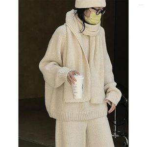 Pulls pour femmes hiver 2023 japonais paresseux décontracté laine ligne épaisse pull pull rétro silhouette col rond chemisier pour femmes