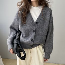 Dames truien Winter Casual V-Neck Solid Color Loose Loose Cardigan Sweater 230811