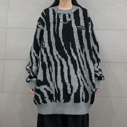 Pulls pour femmes hiver cool fille lâche zèbre contraste couleur noir gris rayure longue tricot sombre goth femmes pull harakuku haut