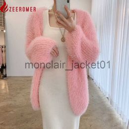 Pulls pour femmes Hiver Femmes élégantes Luxe Col V Mohair Pull Manteau Mink Cachemire Tricots Tops Doux Lâche All-Match Lanterne Manches Cardigan J230928