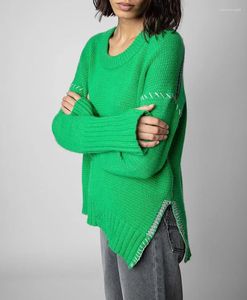 Pulls pour femmes hiver Style ethnique tricoté à la main ourlet fente pull en cachemire