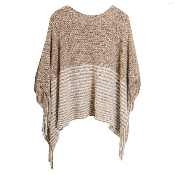 Suéteres de mujer Suéter de invierno Poncho de punto O Cuello Bufanda para mujer Decoración de borlas Grueso Cálido y jerseys Capas sueltas