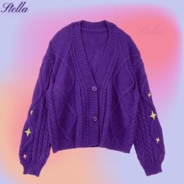 Pulls pour femmes Winter Tay Femmes Star Brodé Cardigan Lor Pull tricoté Swif T Beige Cardigan Tops Automne Parler Style Maintenant Cardigan Violet 230831