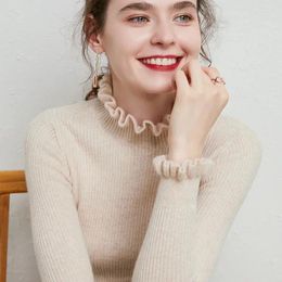 Sweaters de mujeres Tortillera de invierno Sweater Sweater Mujeres Párrafo Floral Collar manga larga Color sólido