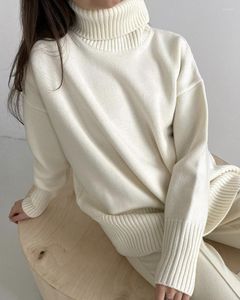 Pulls pour femmes hiver chaud blanc surdimensionné col roulé femmes automne vert pulls femme décontracté pull ample