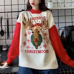 Suéteres de mujer Invierno Cálido Mujer Casual Manga larga Suéter suelto Carta de Navidad Elk Imprimir Cuello redondo Jersey Prendas de punto Streetwear Otoño 231114