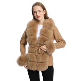 Chandails pour femmes hiver femmes corée courte laine chaude tricotée vraie fourrure garniture cardigan pull mjfs04 231115