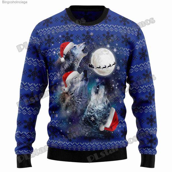 Chandails pour femmes Wolf Moon Christmas Graphic 3D Fashion imprimée Men de Noël Ménite d'hiver Unisexe Pull de traction en tricot décontracté myy11l231010
