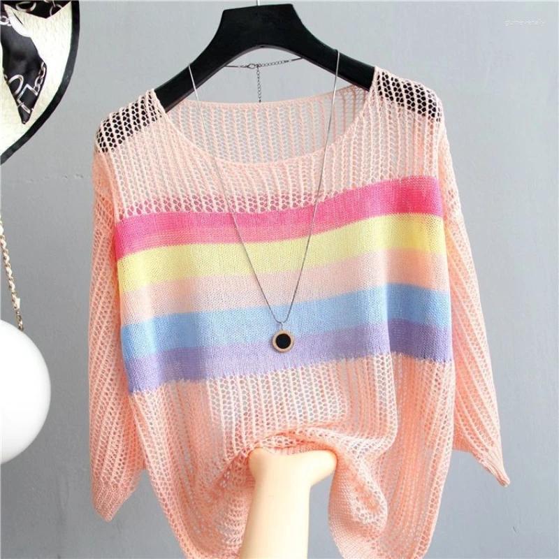 Women's Sweaters Woman Fashion O-Neck Patchwork Print All-match Hollow Out T-Shirt Female Clothing Summer Casual Pullovers Loose Tee Shirt