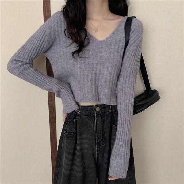 Suéteres para mujer, jersey para mujer, Top de punto para mujer, cárdigan holgado gris de manga larga para otoño e invierno